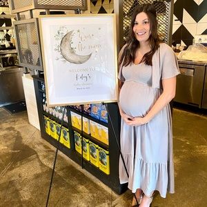 Pink blush maternity flutter sleeve dress- light grey size S